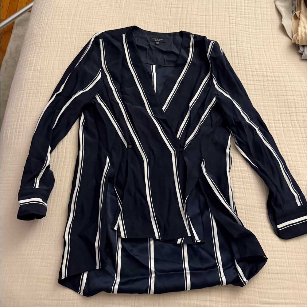 Rag & Bone Navy and White Striped Blouse